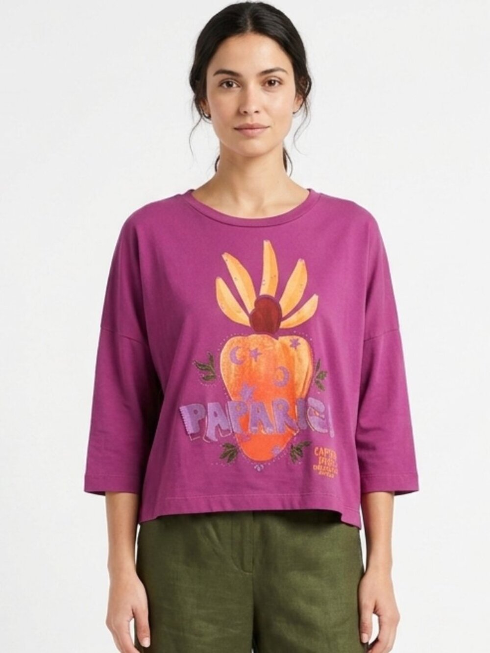 FARM RIO PETITE PAPARICO PEPPER GRAPHIC PRINT PURPLE T-SHIRT - SP